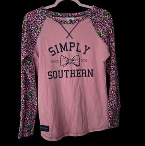 Simply Southern Womens Floral Pink Long Sleeve Tee